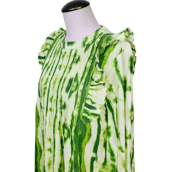 Samant Chauhan‎ Anthropologie Top S Green Tie Dye Ruffle Long Sleeve Blouse - Picture 3 of 8